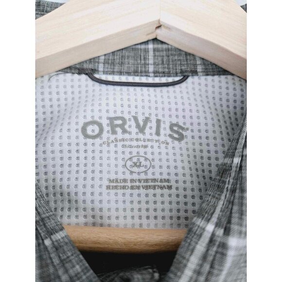 ORVIS Shirt Men’s XL Gray White Plaid Button Up short Sleeve Lightweight - Picture 2 of 8